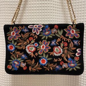 Aldo Black Floral Embroidered Clutch
